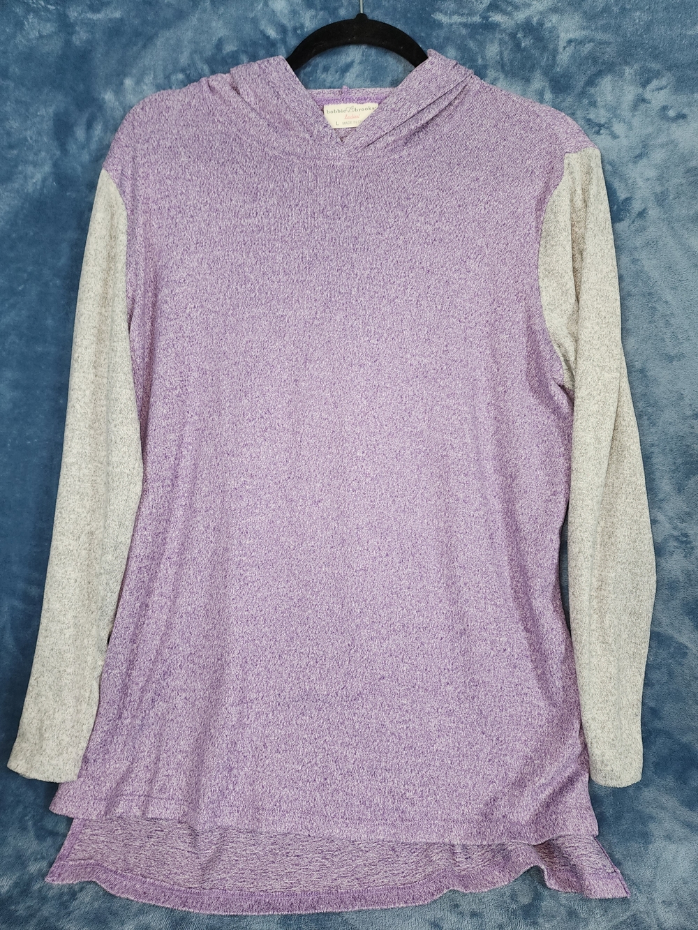 Bobbie Brooks Lavender Hoodie Sweater with Light Gray Sleeves